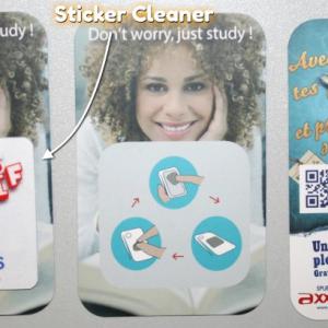 Sticker cleaner microfibre personnalisé 4 couleurs avec cartonette recto verso - patch microfibre smartphone